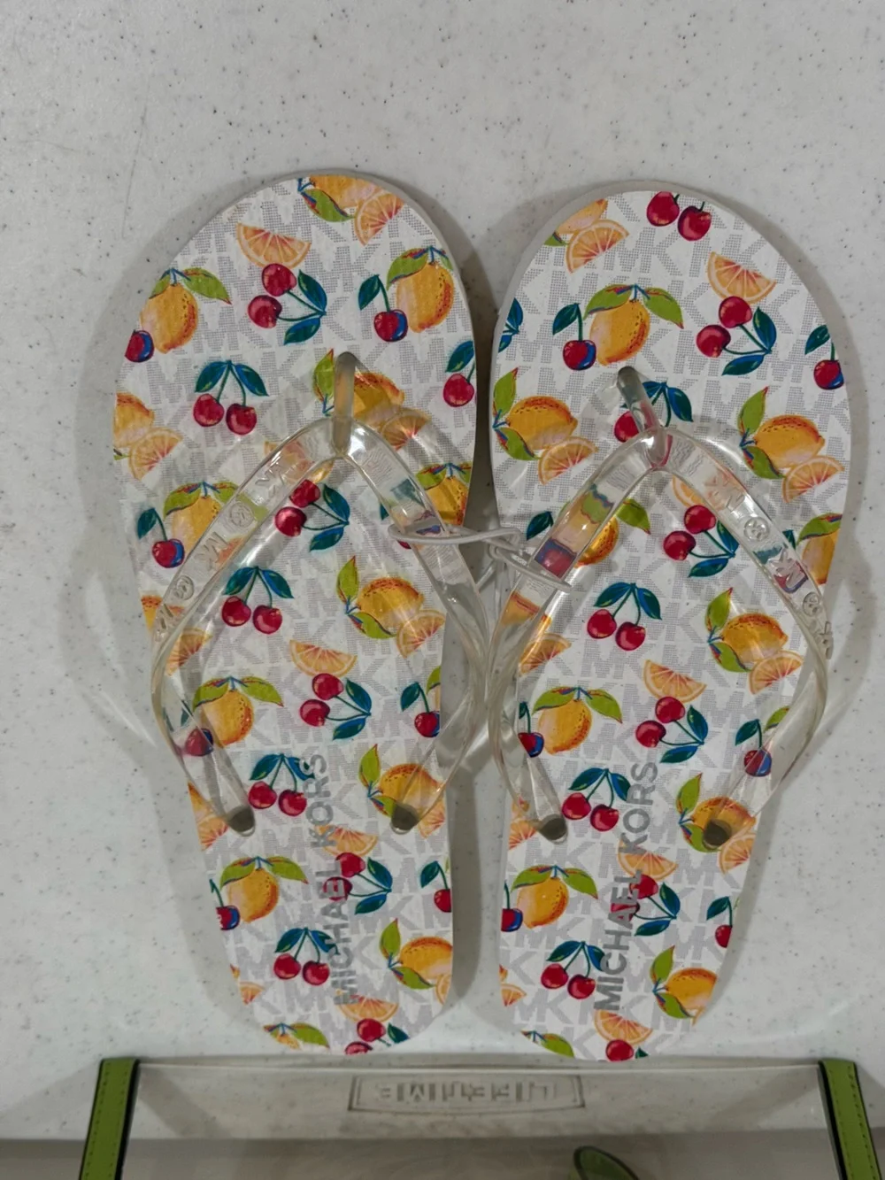 NEW Michael KORS Signature Tropical Fruit Print Wristlet & Sandal Set